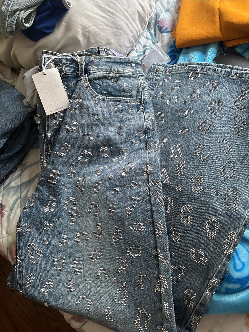 Cello Blue Subtle Leopard Print Wide Leg Jeans - Picture 7 of 11